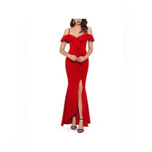 Betsy & Adam Formal Long Red Dress Off The Sholder